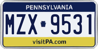 PA license plate MZX9531