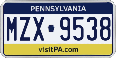 PA license plate MZX9538