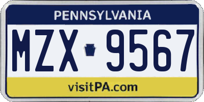 PA license plate MZX9567