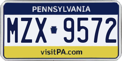 PA license plate MZX9572