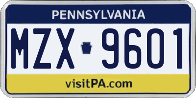PA license plate MZX9601