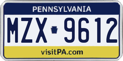 PA license plate MZX9612