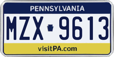 PA license plate MZX9613
