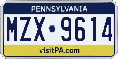 PA license plate MZX9614