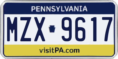 PA license plate MZX9617