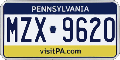 PA license plate MZX9620