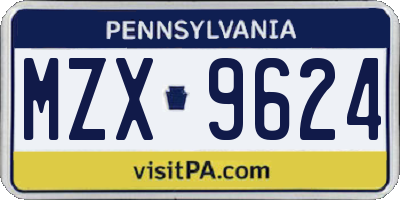 PA license plate MZX9624