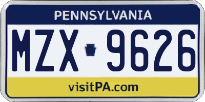 PA license plate MZX9626