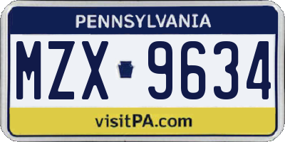 PA license plate MZX9634