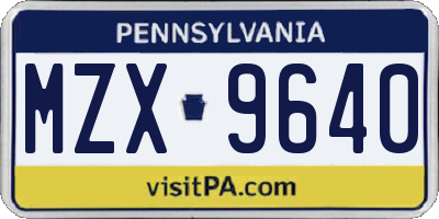 PA license plate MZX9640