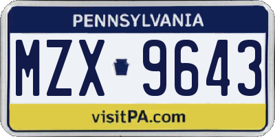 PA license plate MZX9643