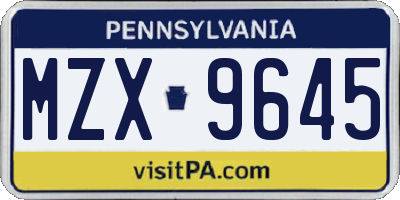 PA license plate MZX9645