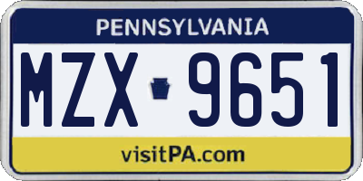 PA license plate MZX9651