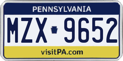 PA license plate MZX9652
