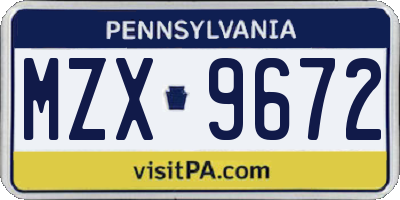 PA license plate MZX9672