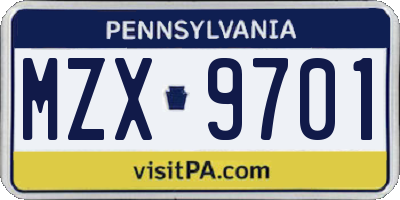 PA license plate MZX9701