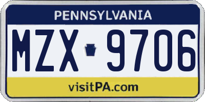 PA license plate MZX9706