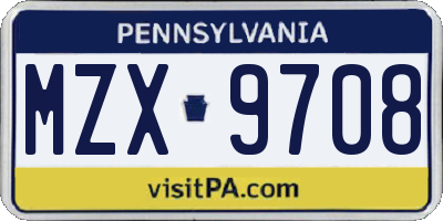 PA license plate MZX9708