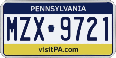 PA license plate MZX9721