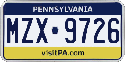 PA license plate MZX9726