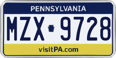 PA license plate MZX9728