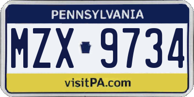 PA license plate MZX9734