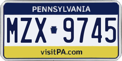 PA license plate MZX9745