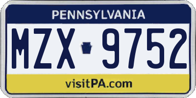 PA license plate MZX9752