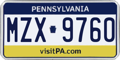 PA license plate MZX9760