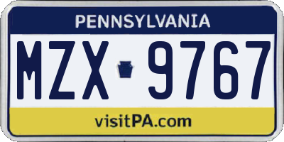 PA license plate MZX9767