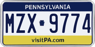 PA license plate MZX9774