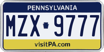 PA license plate MZX9777