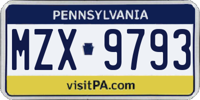 PA license plate MZX9793