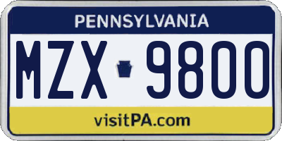 PA license plate MZX9800