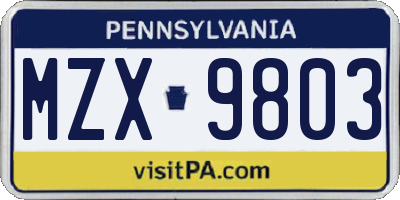 PA license plate MZX9803