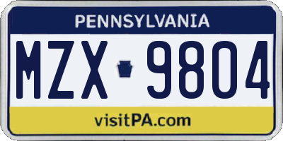 PA license plate MZX9804
