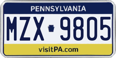 PA license plate MZX9805