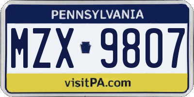 PA license plate MZX9807