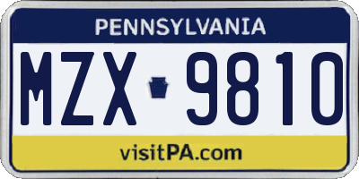PA license plate MZX9810