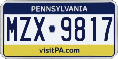 PA license plate MZX9817