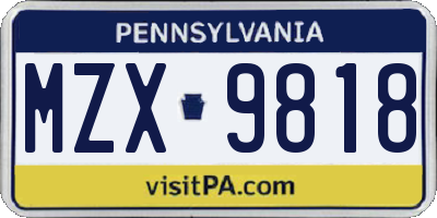PA license plate MZX9818
