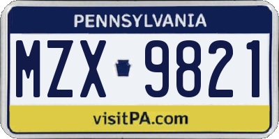 PA license plate MZX9821