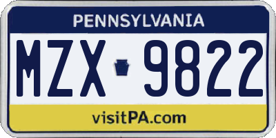 PA license plate MZX9822