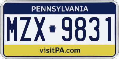 PA license plate MZX9831