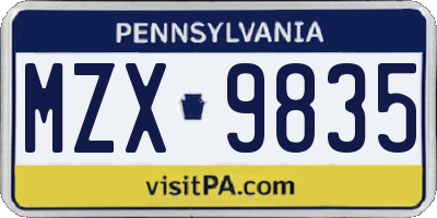 PA license plate MZX9835