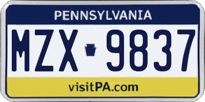 PA license plate MZX9837
