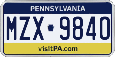 PA license plate MZX9840