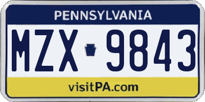 PA license plate MZX9843