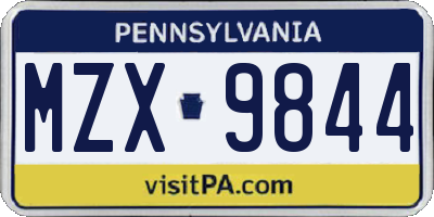 PA license plate MZX9844