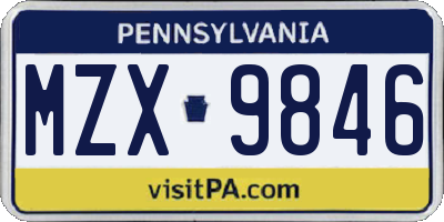 PA license plate MZX9846